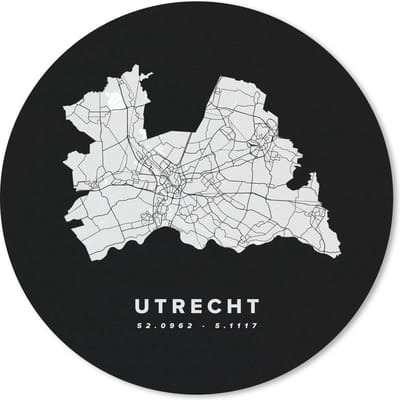 Muismat rond 20x20 cm - Mousepad Utrecht - Wegenkaart Nederland - Zwart - Ronde muismatten