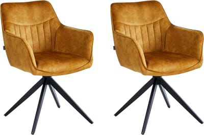 Colenis® - New Yade Eetkamerstoel - Set Van 2 - Okergeel - Adoré Velvet- Industrieel - 180° - Draaistoel