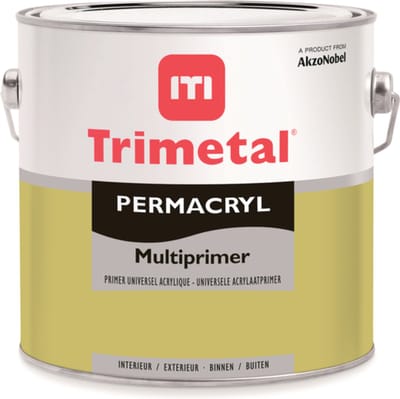 Trimetal Permacryl Multiprimer - Polyvalente watergedragen grondlaag voor binnen en buiten - Kleur RAL 9010 zuiver wit ( gebrokenwit) - 10 L