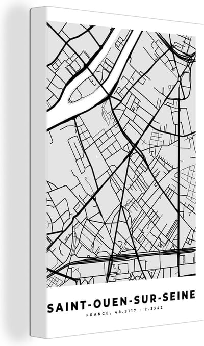 Canvas Schilderij Kaart – Stadskaart – Frankrijk - Saint-Ouen-sur-Seine - Plattegrond - 20x30 cm - Wanddecoratie
