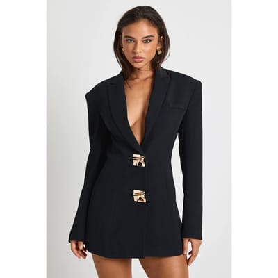 boohoo Dames Blazerjurk met gouden trimdetail | Black | Maat: 8