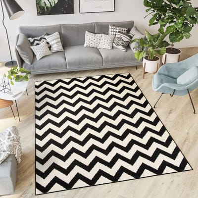 Tapiso Dream Vloerkleed Zwart Wit Modern Zigzag Woonkamer Tapijt Maat- 80x150