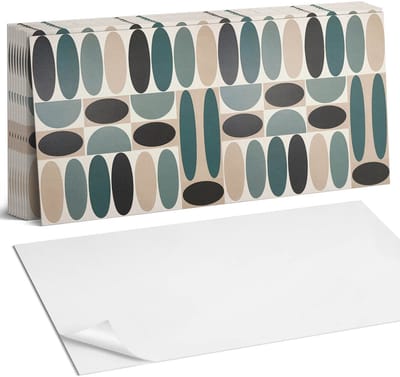 Coloray Plaktegels - Patroon van ovale vormen Zelfklevende Wandtegels - 40 cm x 20 cm - Turkoois Plaktegels - 10 stuks - Rechthoek PVC Tegels - Plaktegels Badkamer - Vloertegels Zelfklevend - Vinyltegels Vloer Zelfklevend - Portugese Tegels