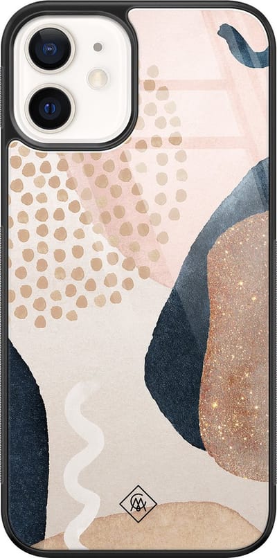 Casimoda® hoesje - Geschikt voor iPhone 12 - Abstract Dots - Luxe Hard Case Zwart - Backcover telefoonhoesje - Bruin/beige