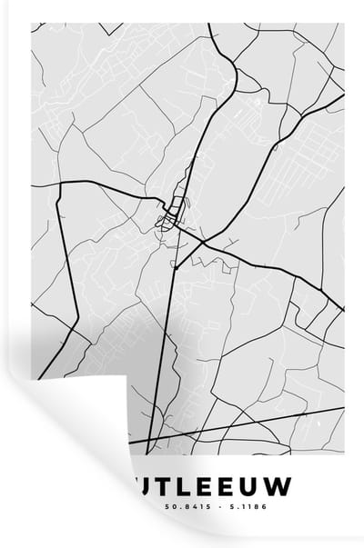Muurstickers - Sticker Folie - Stadskaart – Plattegrond – België – Zwart Wit – Zoutleeuw – Kaart - 20x30 cm - Plakfolie - Muurstickers Kinderkamer - Zelfklevend Behang - Zelfklevend behangpapier - Stickerfolie