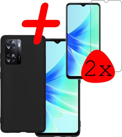 Hoesje Met 2x Screenprotector - Geschikt voor OPPO A57 - Sterk & Shockproof - Back Cover - Siliconen Case - Telefoon Hoes - Zwart