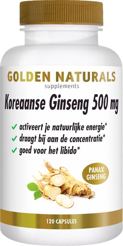 Golden Naturals Koreaanse Ginseng 500mg (120 veganistische capsules)