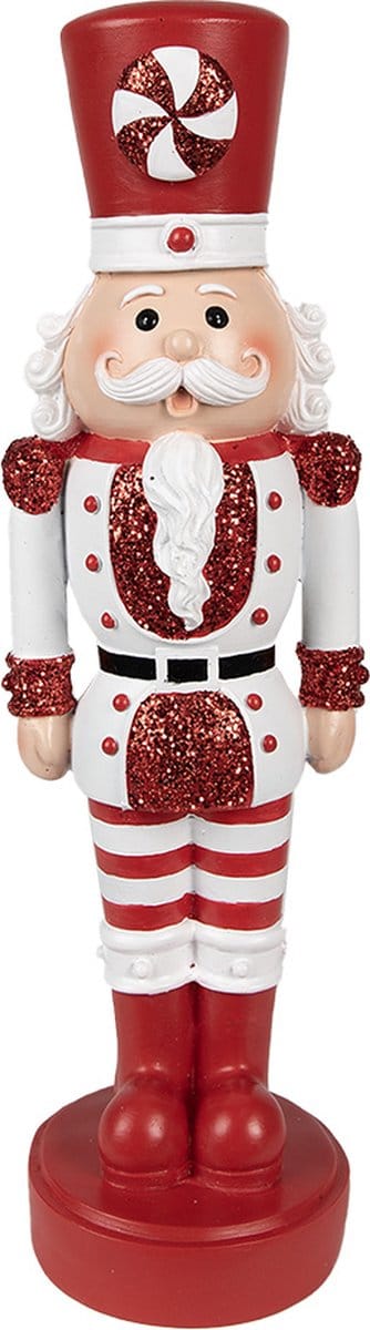 Clayre & Eef Kerstdecoratie Beeld Notenkraker 37 cm Rood Wit Polyresin