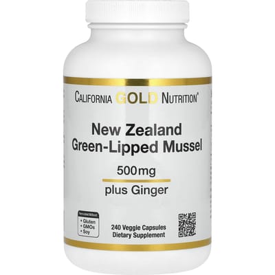 Moule à lèvres vertes de Nouvelle-Zélande avec extrait de gingembre, 500 mg, 240 gélules végétales