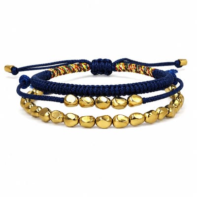 Engravia by Derya – 3-delige Armbandenset – Gevlochten Koord & Goudkleurige Kralen – Luxe Bohemian Stijl – Cadeau voor Hem & Haar