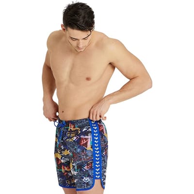 Arena Men's  Icons Beach Boxer Allover Neon Blue Multi-neon B Maat: S | Zwembroeken Outlet | Heren | Blauw