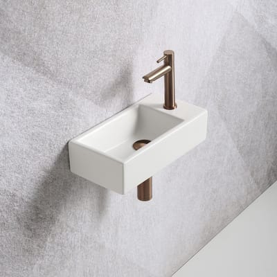 Fonteinset Mia 40.5x20x10.5cm mat wit rechts inclusief fontein kraan, sifon en afvoerplug copper