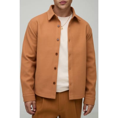 Regular Fit Geborsteld Overshirt | Brown | Size Small
