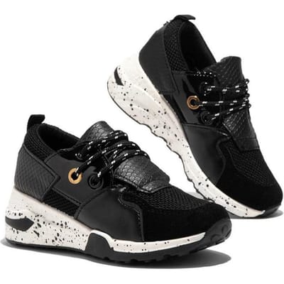 Dames Plus Size Platform Sneakers Gemengde Kleuren Stijlvolle Lichtgewicht Hardloopschoenen Vetersluiting Voorzijde Flats 41 black