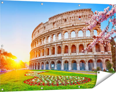 Gards Tuinposter Colosseum bij Zonsopgang in Rome, Itali� - 120x80 cm - Tuindoek - Tuindecoratie - Wanddecoratie buiten - Tuinschilderij