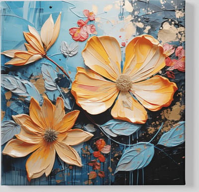 Vierkant Canvas Schilderij - Olieverf - Gele Bloemen - 40x40x2 cm