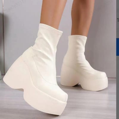 Gotische stijl sexy elegante dikke platform dames enkellaarsjes lopen comfortabele damesschoenen platformschoenen 40 wit