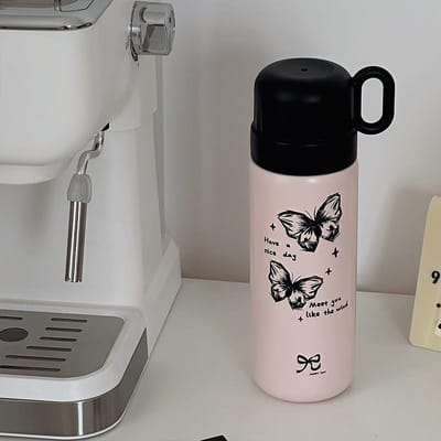 Meisjes Hart Student Vacuüm Roestvrijstalen Thermosbeker Meisjes Strik Outdoor Thermosbeker Dubbel Drinkrietje Waterbeker 500ml