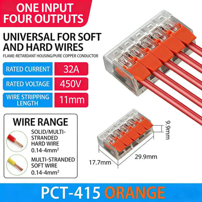 Universele oranje snelle plug-in terminals met 2/3/4/5 poorten, connectors voor elektrische apparatuur, kabelconnector-terminals 250V/32A Snelle kabelconnectors Industriële elektrische accessoires