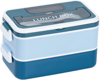 Lunchboxen - lunchbox volwassenen - lunchbox kinderen - lunchbox met vakjes - stapelbare lunchbox - lekvrije maaltijdcontainer - 1600ML - met 2 lagen - voor kinderen-volwassenen-studenten (blauw)