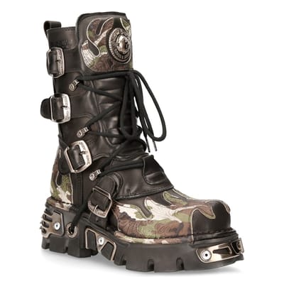 New Rock Flame geaccentueerde leren motorlaarzen met camouflagemotief - M-591-S15