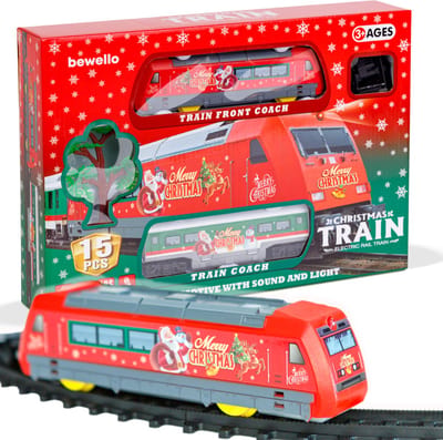 Bewello - Kerst Trein - Kersttrein met licht en geluid - 15 delig - Kerstdecoratie - op Batterijen