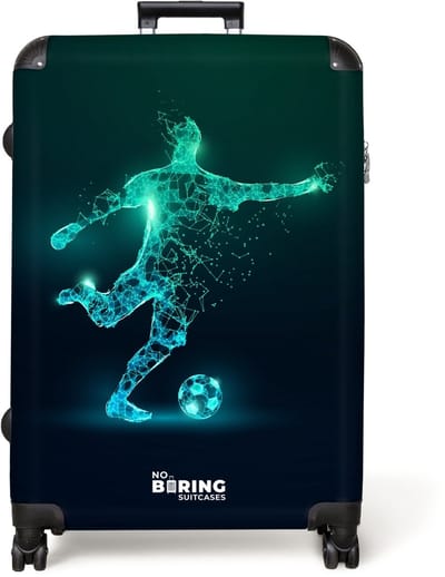 NoBoringSuitcases.com® - Koffer groot - Reiskoffer lichtgewicht - Voetballer trapt met kracht in digitale vorm - Rolkoffer met 4 wielen - Grote trolley XL - 98 liter bagage