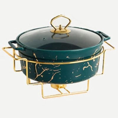 Warmhoudschaal Buffet - Servieschaal Serveerschaal - Feestelijk Diner - Marmerlook Design - 2 Liter Inhoud - Groen