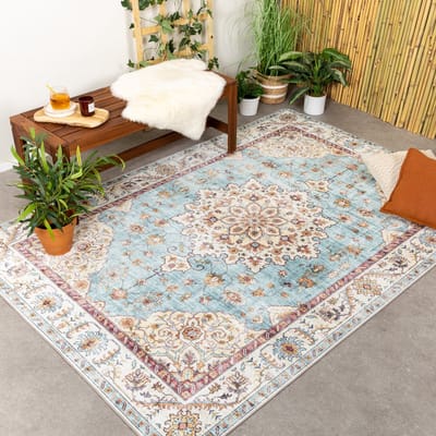 Fraai Vintage buitenkleed - Santo Medaillon Lichtblauw - 80x150cm