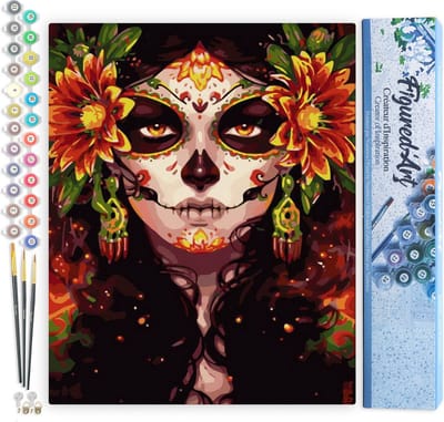 Figured'Art Schilderen op Nummer Volwassenen canvas Vrouw gezicht en bloemen - Handwerk acrylverf Kit DIY Compleet - 40x50cm zonder frame