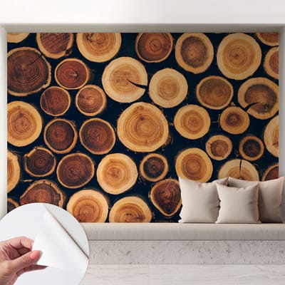 Coloray Zelfklevend Behang - Houten cirkels Zelfklevend fotobehang - 208x146 cm - Bruin Zelfklevend Behang - Voor de woonkamer, slaapkamer en hal. - Herpositioneerbaar - Stickerbehang op rol