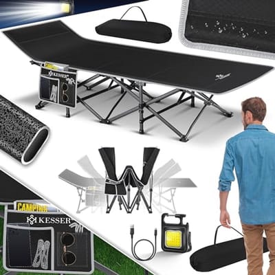 Campingbed Inklapbaar Veldbed Voor Buiten, 190 x 67 x 35 cm, Tot 250 kg Belastbaar, Draagtas en Zijvak Inbegrepen