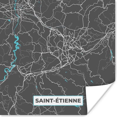 Poster Saint-Étienne - Frankrijk - Plattegrond - Kaart - Stadskaart - 100x100 cm XXL