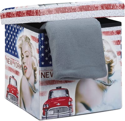 Opbergpoef met trendy print en opvouwbaar design, 38 cm hoog - Perfecte voetenbankje voor woon- en slaapkamers