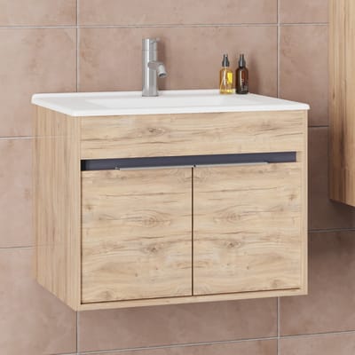 Dresden Badkamermeubel Set 65 cm Dorado – Softclose Semi-Handgreep, 2 Deuren, Keramische Wastafel
