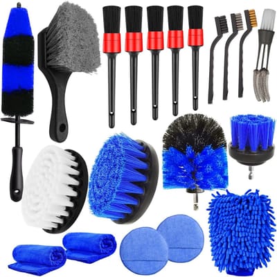 carmdering - Universele Auto Reinigingsset - Multifunctionele Autopoets Kit - Auto Onderhoudsset - Boorborstel Systeem - Microfiber Was Handschoen - Nylon En Metaal - Veelzijdig Design - Voor Interieur En Exterieur - 20 Delen