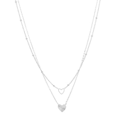 Dubbele ketting met hartjes - Michelle Bijoux - Minimalistische ketting - 40 + 5 cm - Stainless Steel (verkleurt niet!) - Waterproof necklace - Nikkel vrij - Kerst - Kerst cadeau - Sinterklaas cadeau - Party - Moederdag - Valentijn - Dames ketting