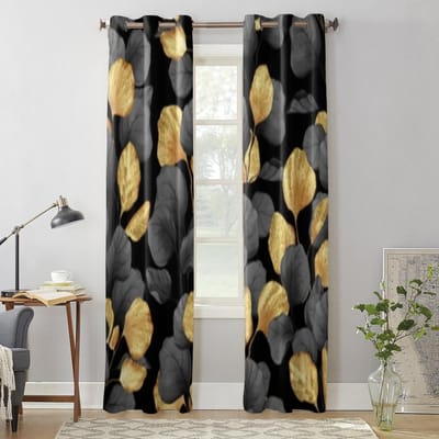 Zwarte En Gouden Bladeren Raamgordijnen Voor Woonkamer Keuken Moderne Gordijnen Huisdecoratie Jaloezieën Drapes 135W x 92H(cm) x1