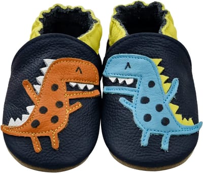 Steppies Babyslofjes Leer - Dino - Maat 16-17 (0-6 maanden, 11 cm) - met Suède Zool