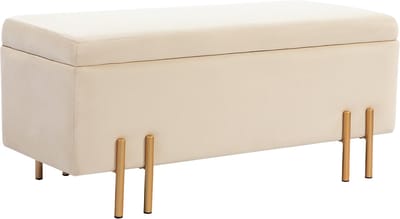 HOMCOM-Sitzbank mit Stauraum-Samt, Holz-100L x 40B x 42H cm-Beige