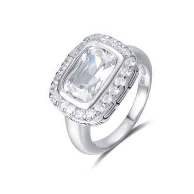 Quiges - Ring Klassiek Solitair in Vintage Stijl van 925 Zilver met Zirkonia Transparant Rechthoek - QSR06817