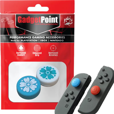 Gadgetpoint - Thumb Grips voor Nintendo Switch Joy-Con Controllers - Gaming Thumbgrips - Performance Anti-Slip Thumbsticks - Bescherming Accessoires - Bloemetjes - Blauw/Wit