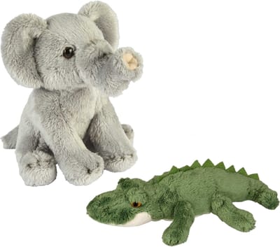 Ravensden - Safari dieren knuffels - 2x stuks - Olifant en Krokodil - 15 cm