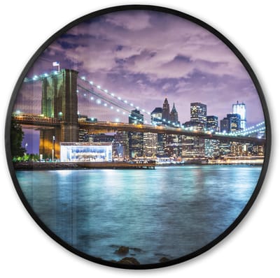 Poster in lijst Rond - Fotolijst 60x60 cm - Posters - New York - Skyline - Stad - Kleuren - Ronde posterlijst zwart - Decoratie - Wanddecoratie woonkamer - Muurdecoratie slaapkamer
