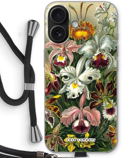 Case Company® - Hoesje met koord geschikt voor iPhone 16 hoesje met Koord - Haeckel Orchidae - Telefoonhoesje met Zwart Koord - Bescherming aan alle Kanten en Over de Schermrand