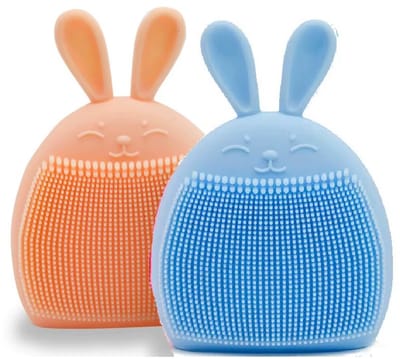 2 Stuks - Baby Siliconen Massageborstel met Konijnenoortjes – Zachte Scrubber met Handige Opening om Vast te Houden – 85×65 mm