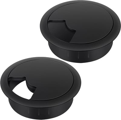 Kabelgeleider voor bureau, 60 mm, kunststof, zwart, set van 2 - Organiseer kabels, minimaliseer rommel, verbeter werkplek