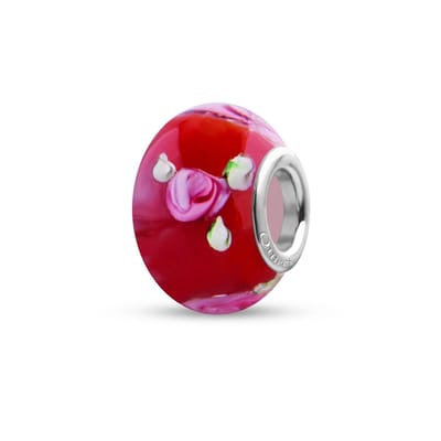 Quiges - Glazen - Kraal - Bedels - Beads Rood met Roze Rozen Past op alle bekende merken armband NG2022