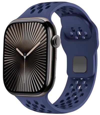 Siliconen bandje - geschikt voor Apple Watch series 1/2/3/4/5/6/7/8/9/10/11/ SE (1,2,3) / Ultra (1,2,3) met maat 44 mm / 45 mm / 46 mm / 49 mm - met gaatjes - donkerblauw
