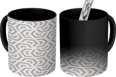 Magische Mok - Foto op Warmte Mokken - Koffiemok - Grafisch - Patroon - Modern - Onderbroken lijnen - Hexagon - Magic Mok - Beker - 350 ML - Theemok